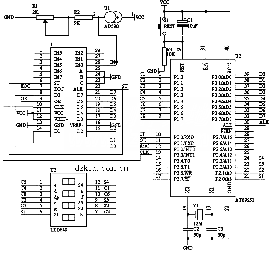 51單片機制作的四位數字溫度計,溫度計電路圖
