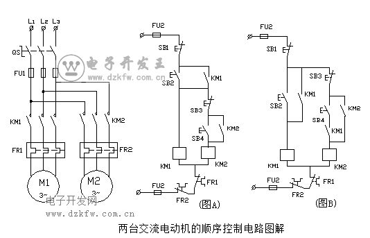 兩臺交流電動機的順序控制電路圖解
