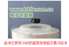 由液態氮所冷卻的超導體把磁石懸浮起來